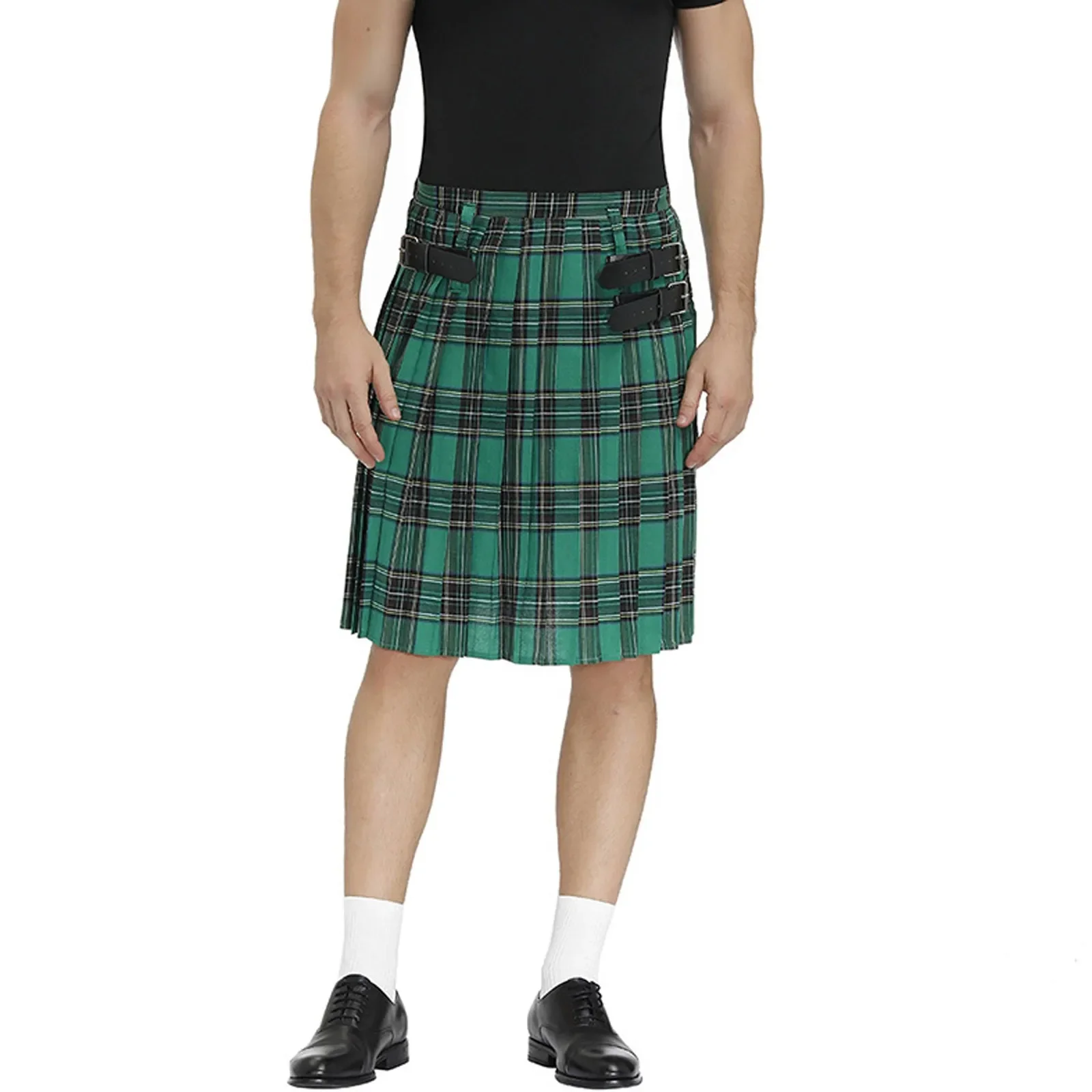 Saia plissada de férias masculina, saia casual, estilo escocês retrô, xadrez, listrada, cintura de contraste, moda natalícia, Kilt