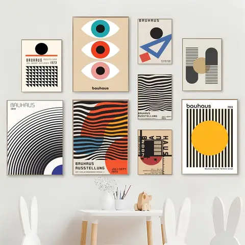 1pc Architectural Bauhaus Poster Self-adhesive Art Waterproof Paper Sticker Coffee House Bar Room Wall Decor