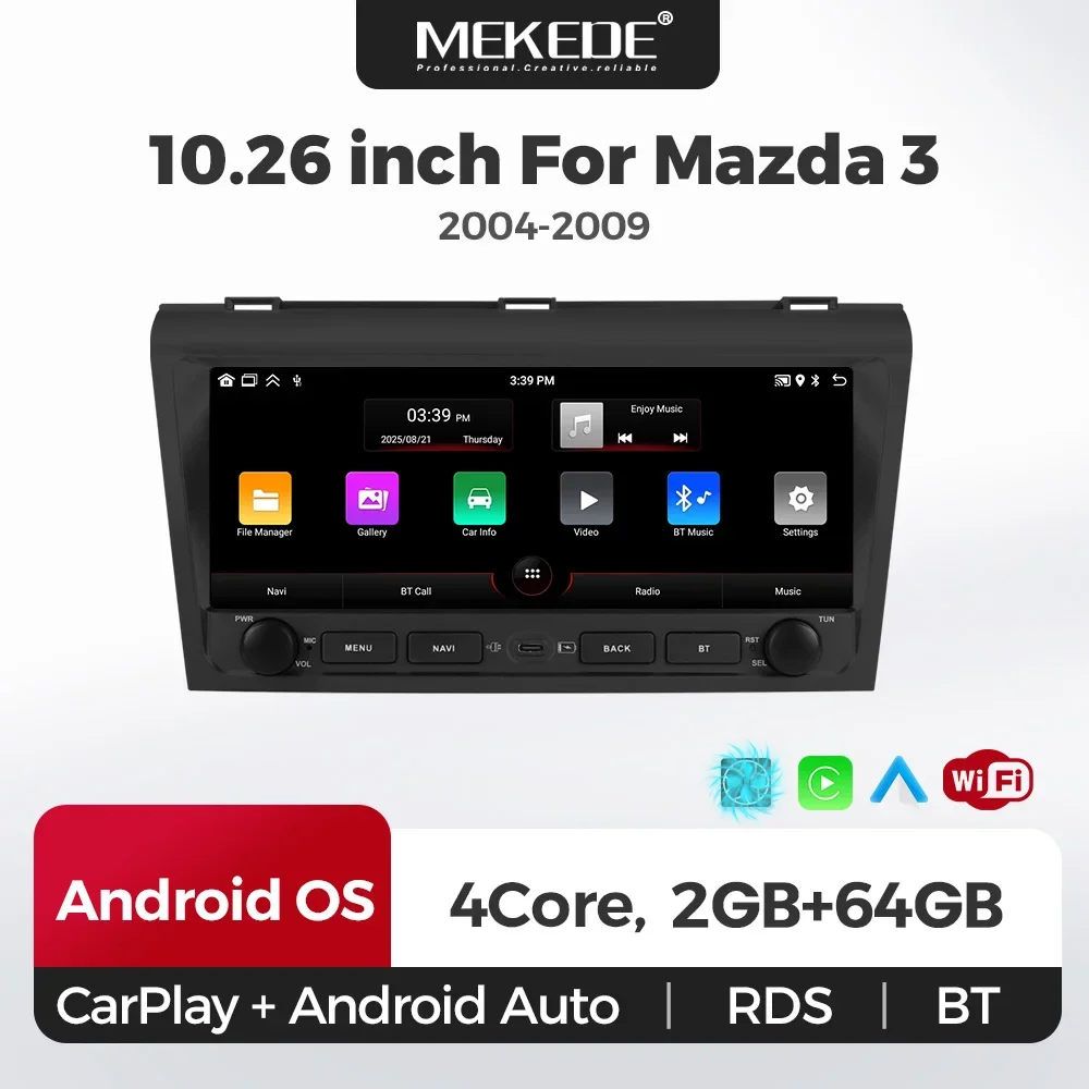 2 Din Android Car Radio 9 Inch for Mazda 3 2004 2005 2006 2007 2008 2009 Car Multimedia Player GPS Navigation Wireless Carplay