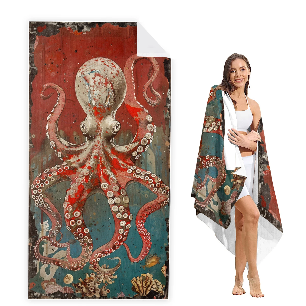 Octopus Beach Towel Oversized, Super Absorbent Sand Free Thick Microfiber Beach Towel,Beach Towels for Kids,Men,Women