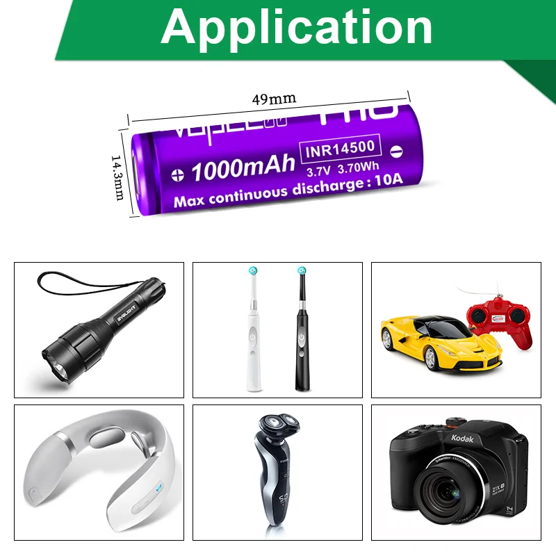 Original Vapcell H10 INR 14500 Battery 14500 1000mAh 10A 3.7V Rechargeable Lithium Ion Batteries For Shaver Toys