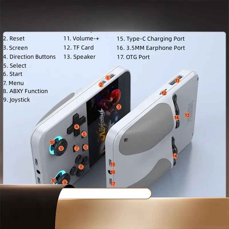 

D007PLUS Ручное игровое устройство 10000 игр 3,5-дюймовый IPS-экран Система Linux Ретро игровые плееры (серый)-X64A