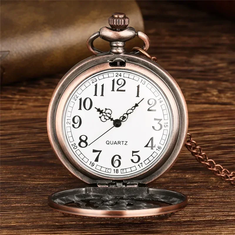 Vintage Hollow Animal Horse Design Men Women Quartz Analog Pocket Watch Rose Gold Necklace Pendant Chain Collectable Timepiece