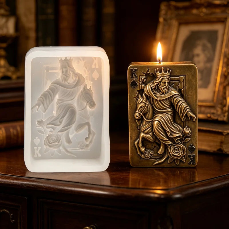 Vintage Spade King Poker Card Silicone Candle Mold 3D Horse Rose Relief DIY Resin Soap Mould Retro Art Home Desktop Decor Gift view 5