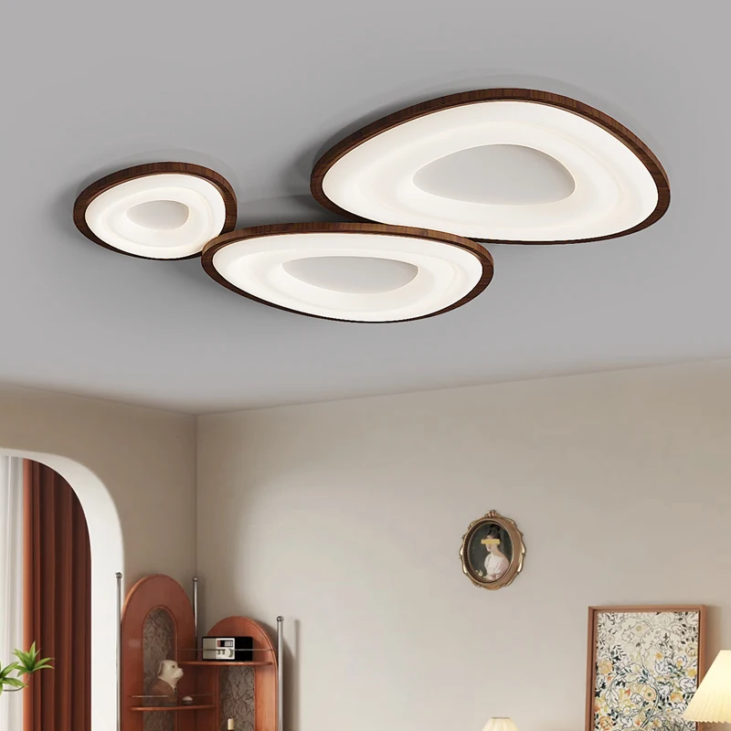 3 Heads Ceiling Light LED Walnut Bedroom Lighting Living Room Cream White Balcony Indoor Simple Light Home Interior Decor Lamp