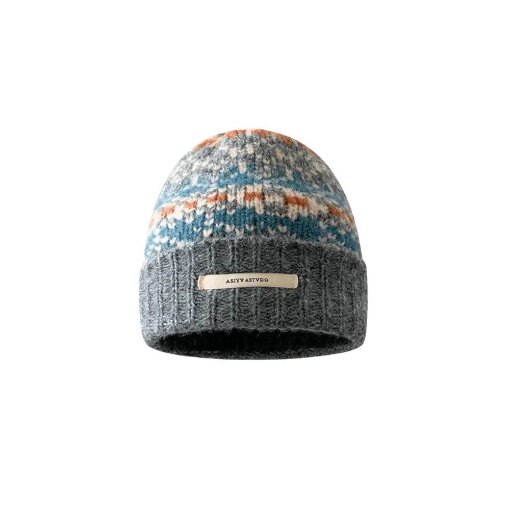 Solid Color Knitted Winter Hat Soft Knitted Cold Resistant Hip-hop Bonnet Color Contrasting Retro Jacquard Warm Knitted Hat