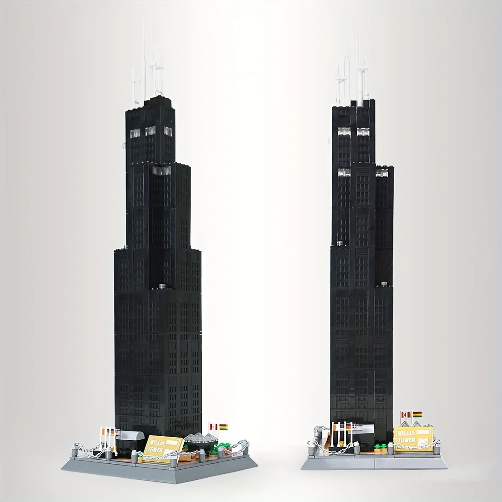 Cross-border assembled building block toy for children, featuring the landmark building model of Willis Tower in Chicago, USA