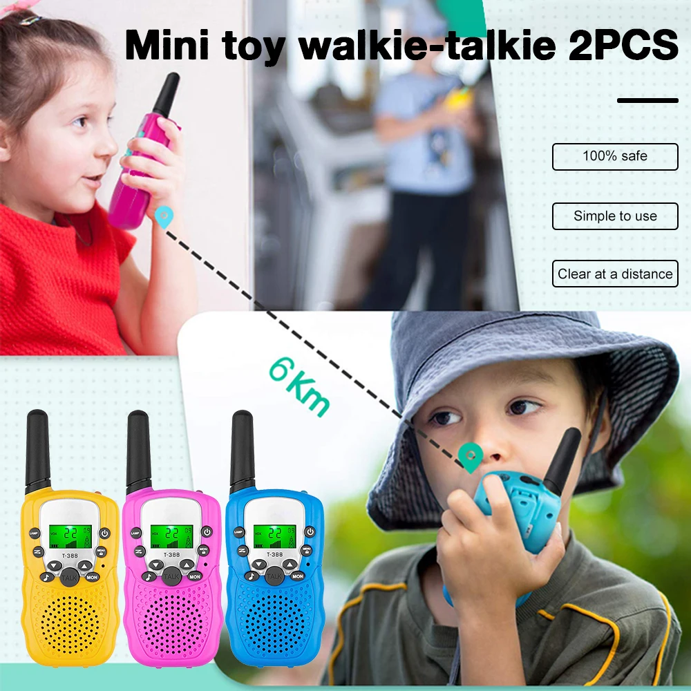 2pcs Kids Walkie Talkie built-in LED flashlight Handheld 0.5W 3km Radio Transceiver Interphone for Children Toys Birthday Gifts