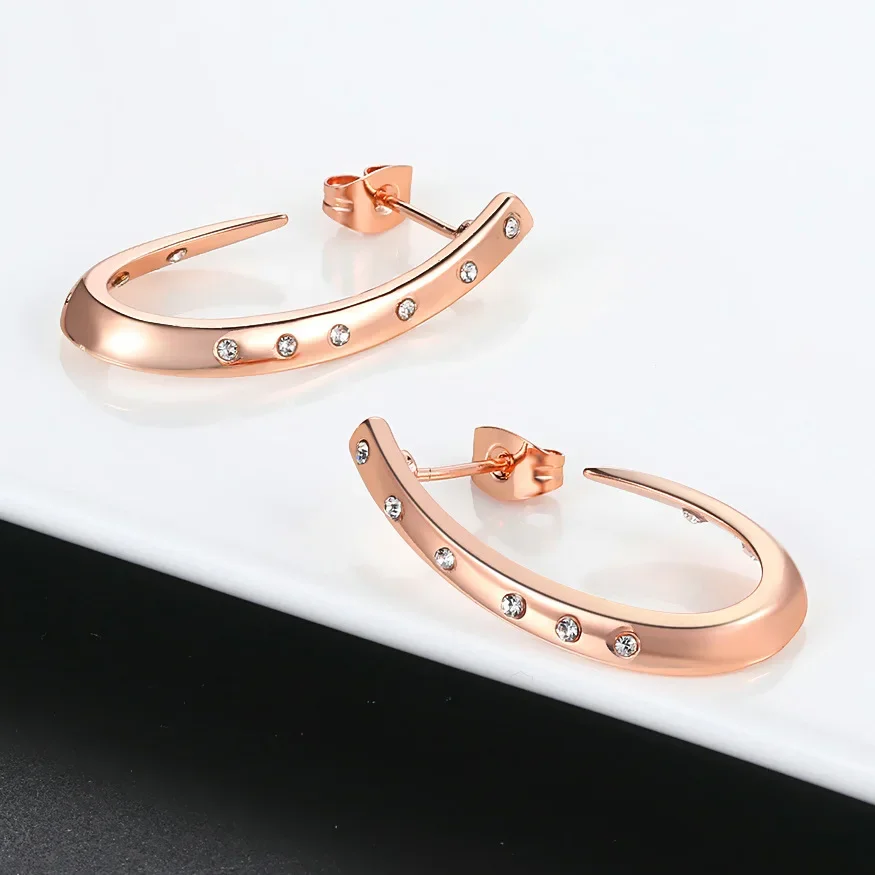 Y2K Stainless Steel Fashionable Lady Exquisite U-shaped Zircon Ear Studs Elegant and Simple Girl Earrings Light Luxury Jewelry