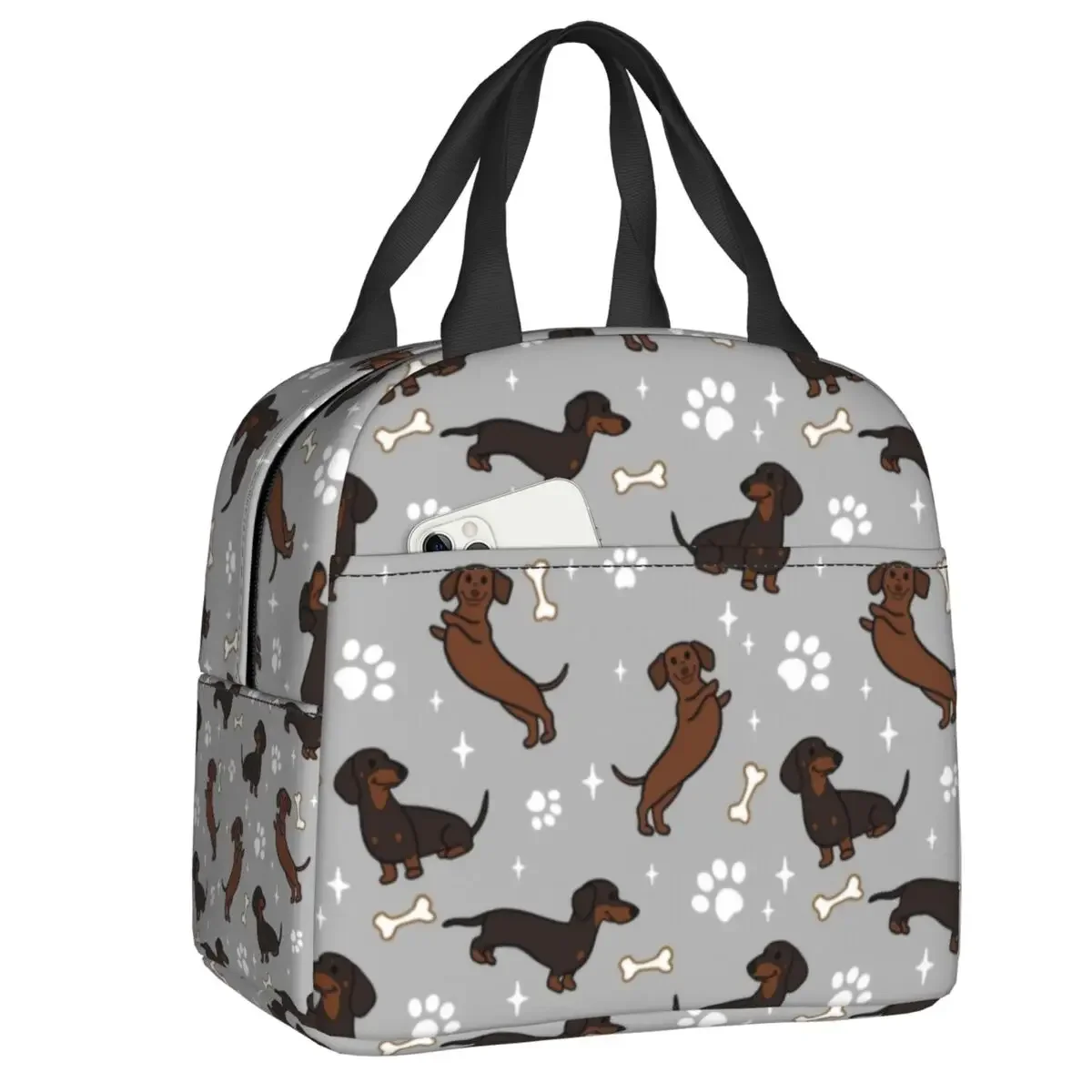 Gray Dachshunds Dackel Insulated Lunch Bag for Camping Travel The Wiener Dog Teckel Thermal Cooler Bento Box Women Children