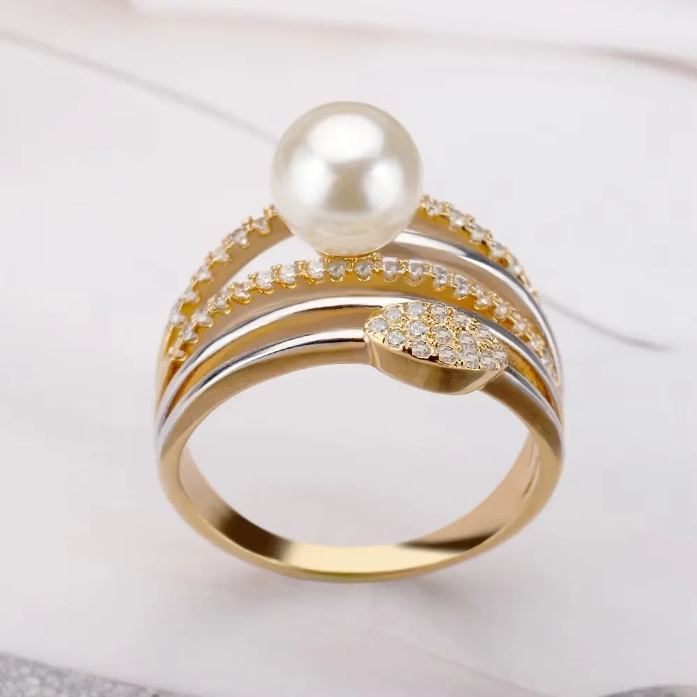 New Style  Natural Freshwater Pearl Ring Inlay Cubic zirconia South Sea Shell Pearl Fashion Rings For Women Jewelry Gift