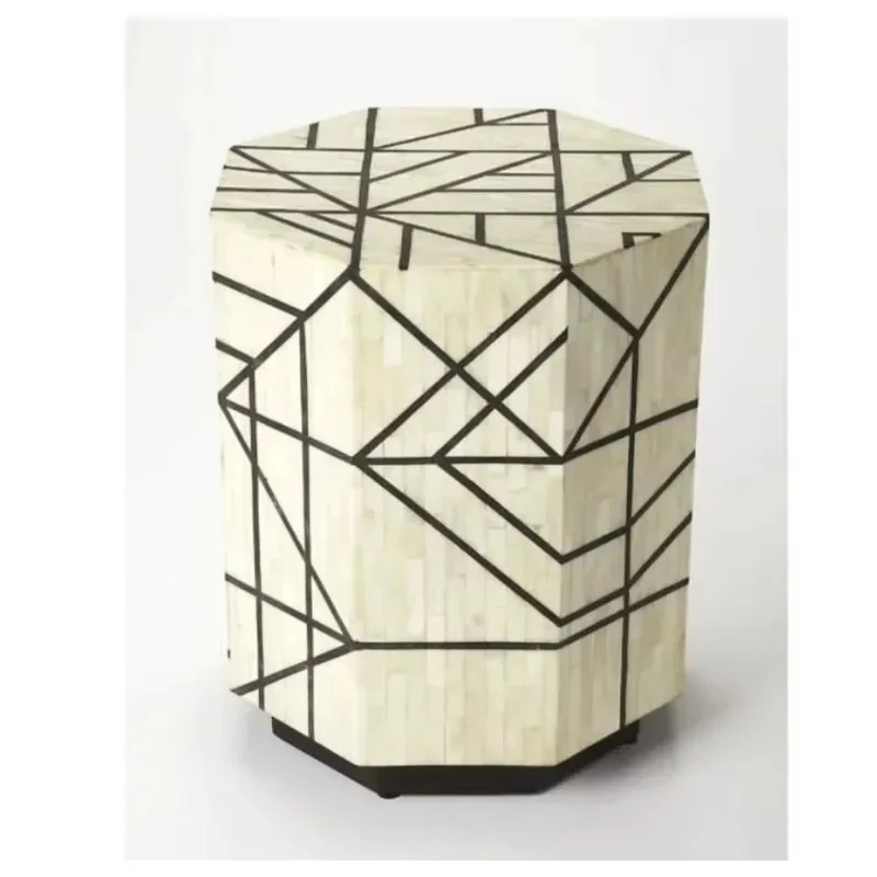 Aesthetic Style: Bone Inlay Coffee Table Decorative Console Stool, Ottoman Deluxe Table Bone Inlay Furniture Side Table