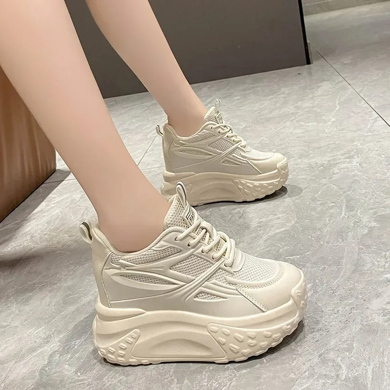 Hollow High Heels 10cm Sneakers Chunky Casual Autumn Spring Platform Wedge High Fashion Breathable Women Summer Shoes