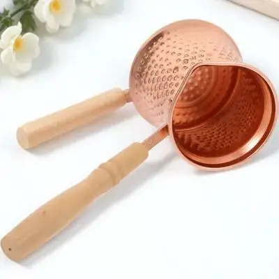 

1pcs Turkish Coffee Pot Copper Alloy Wood Handle Side Handle Coffee Kettle Multi-Function Stovetop Milk Steamer Ergonomic