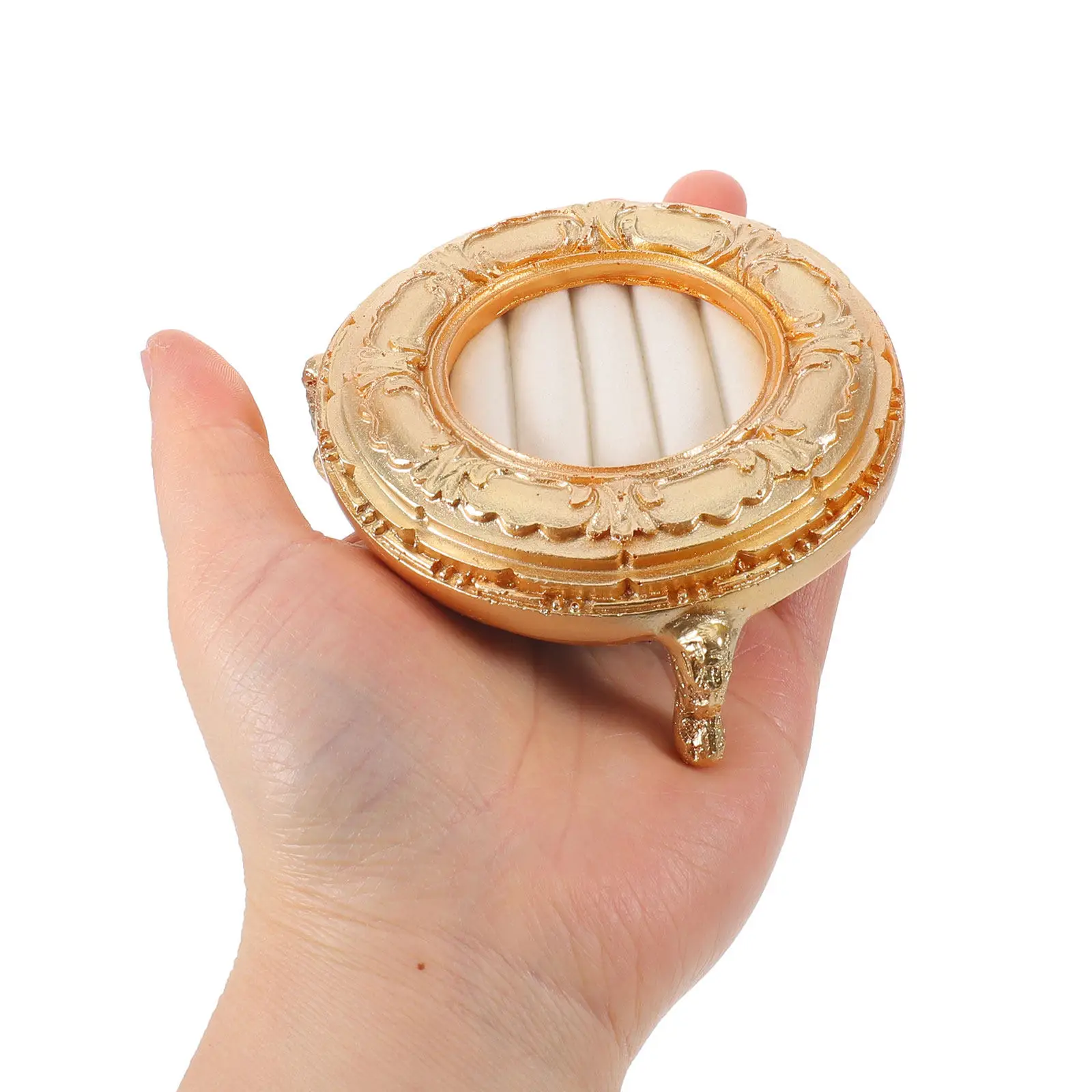 

Vintage Gold Resin Jewelry Display Tray Round Small Elegant Classic Pattern Ring Earring Stud Organizer Holder for Boutique