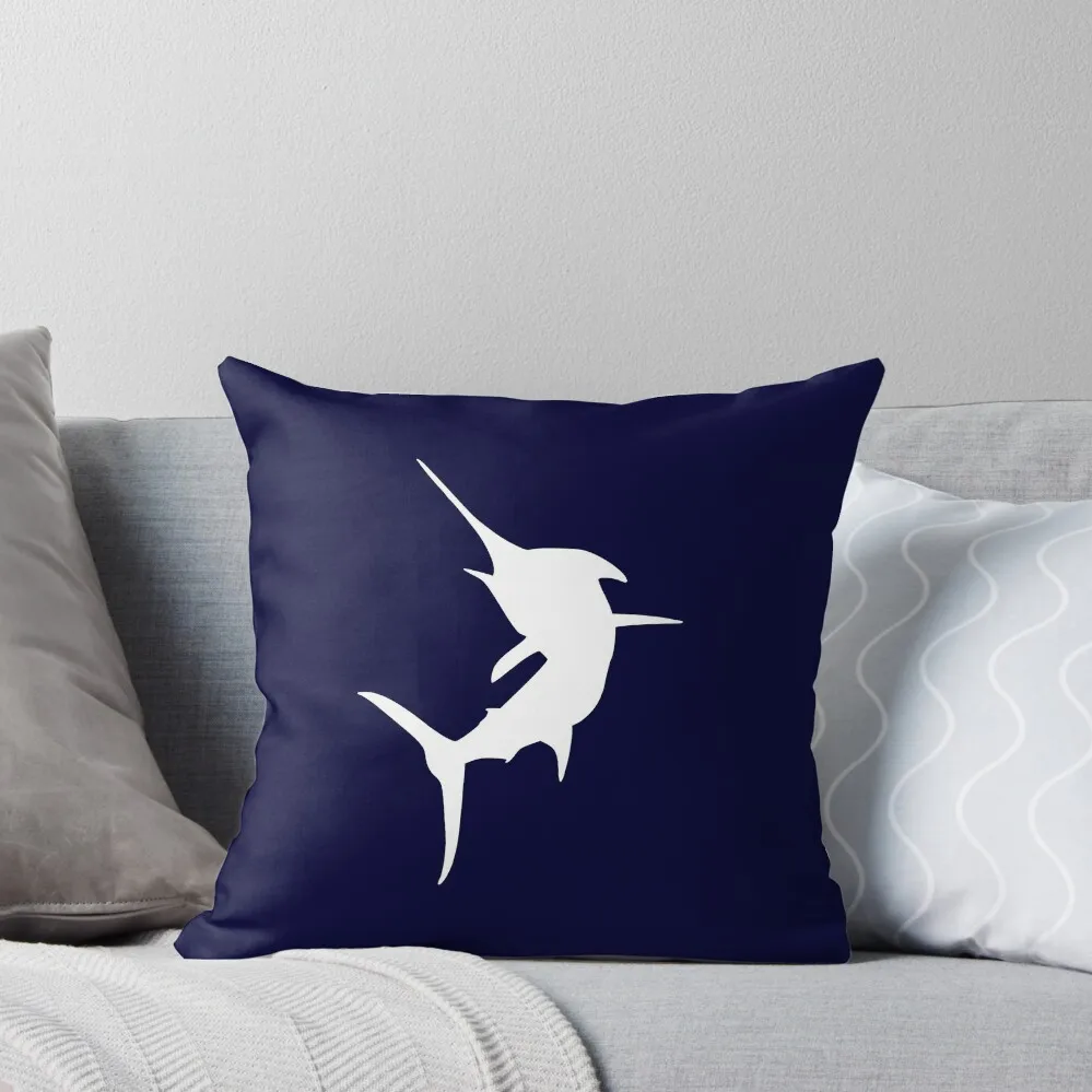 

Jumping Marlin On Navy Blue Throw Pillow Custom Cushion Decorative Cushion Pillowcases Bed Cushions pillows decor home pillow