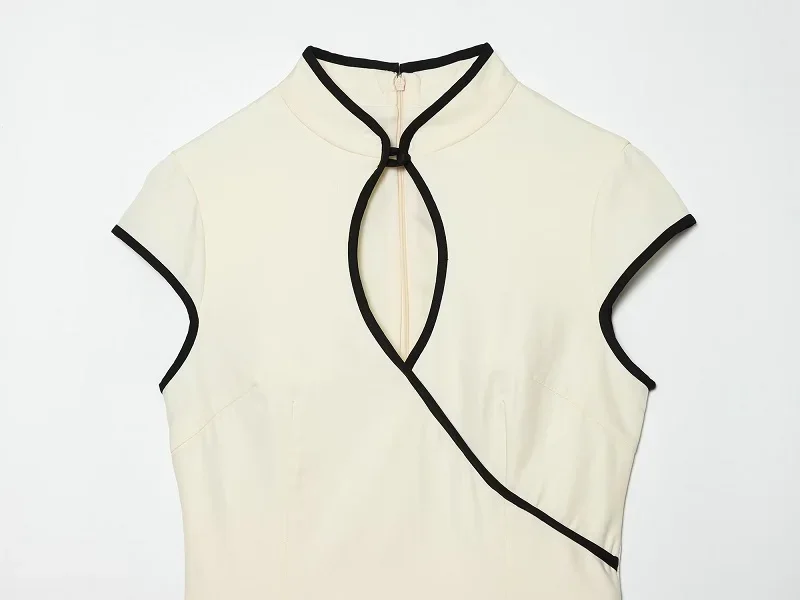 MUJER Ausgeschnittene kurze Kleider für Damen, Sommer-Minikleid im Kontrast-Stil, Partykleider im chinesischen Stil, ärmellose Kleider für Damen – Detail 6