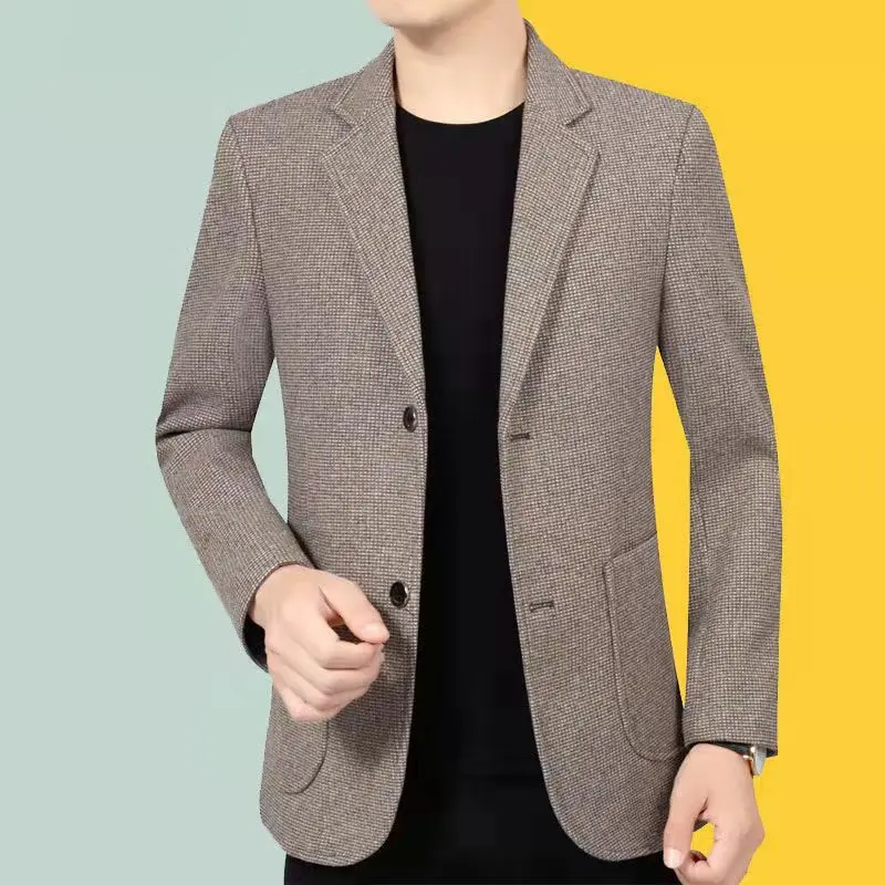 Men's Fleece-Lined Thick Business Casual Blazer Autumn Winter Korean Style Middle-Aged Elderly Father's Suit Jacket Coat