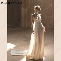 RODDRSYA Halter suknie ślubne syrenka Spaghetti pasek Vestido De Noiva głęboki dekolt w serek miękka satyna suknia ślubna bez pleców Halter suknie ślubne syrenka Spaghetti pasek Vestido De Noiva głęboki dekolt w serek