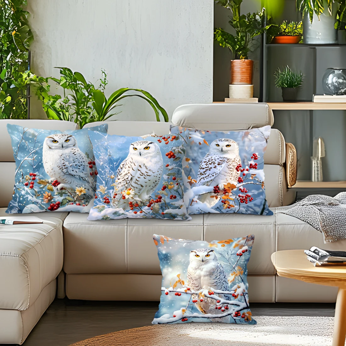 

Winter Owl Cushion Pillowcase Printed Polyester 40/45/50cm Throw Pillowcover Decor Sofa Cushion Pillowslip Home Decor