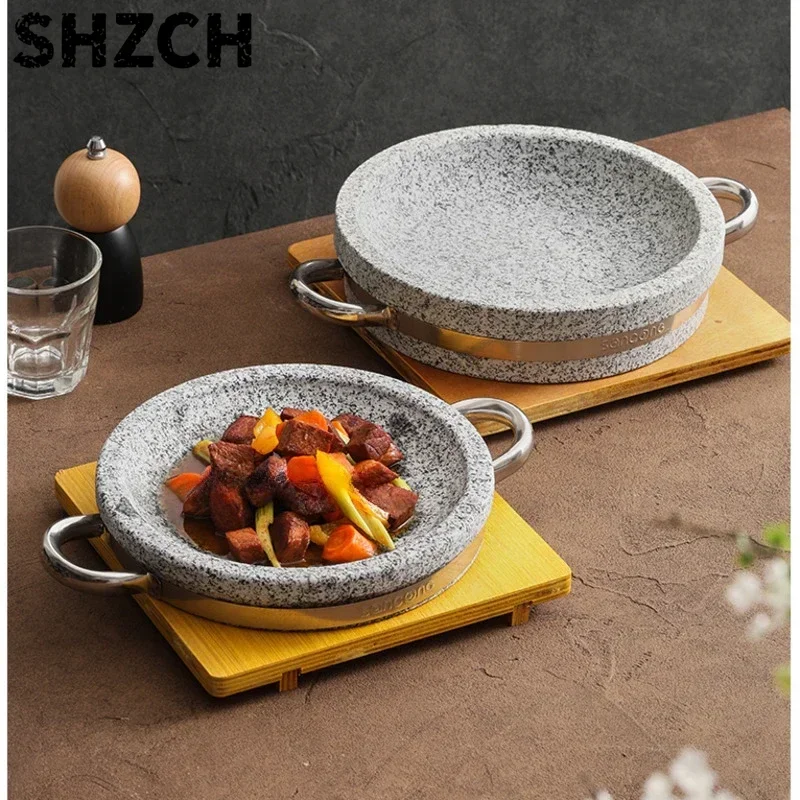 Korean Stone Pot Mixed Rice Double Ear Anti Scalding Baking Tray Restaurant Cooking Pots Thermal Insulation Kitchen Utensils
