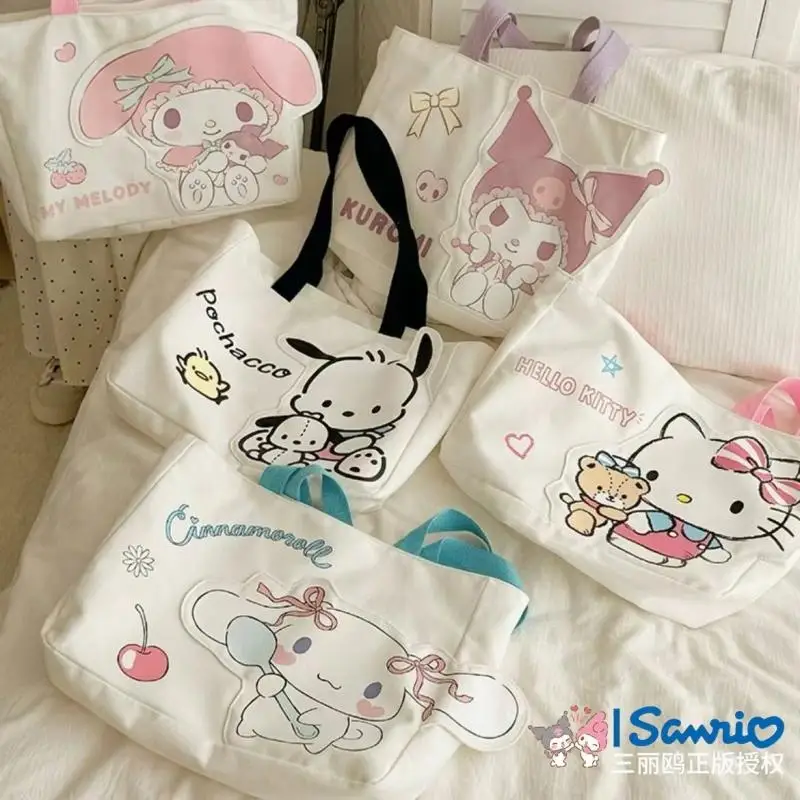 

Kuromi Cinnamoroll Anime Kawaii Sanrio Sweet Canvas Shopping Bag Cute Hello Kitty My Melody Printed Shoulder Storage Bag Gifts