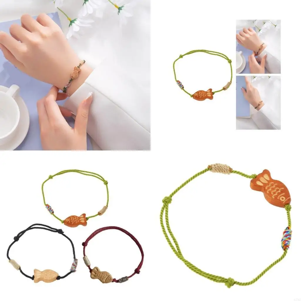 Bracelet en fil bois poisson tissé à main, délicat, taille réglable, bijoux poignet adaptés à événement spécial