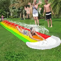 Triple Lane Slip Slides, 16 Feet Slip and Slide with Body Boards for Outside Garden Backyard, Outdoor Summer Water Lawn Slides T