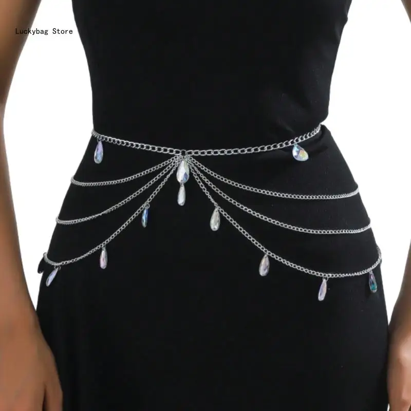 

Elegant Crystal Waist Chain Adjustable Belt for Women Prom Banquet Club Party