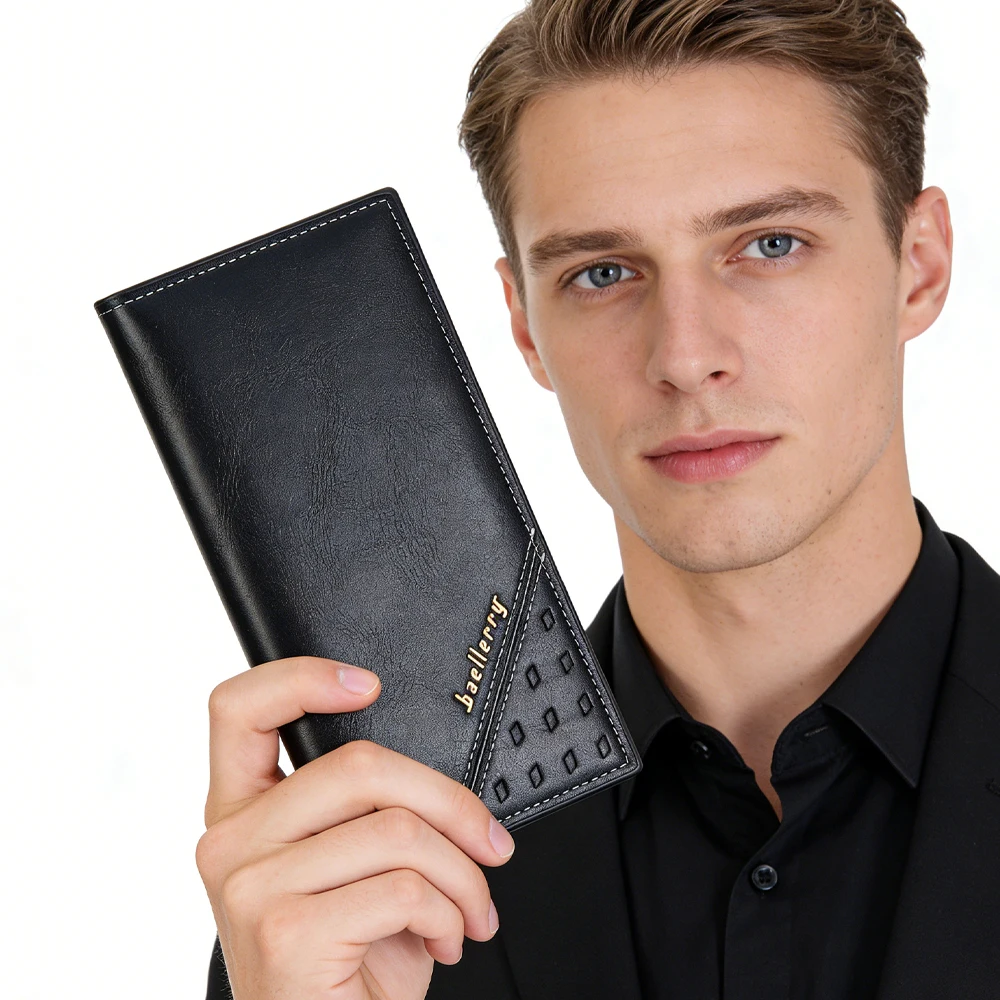 

Мужской длинный кошелек, 1 шт., многослойный картхолдер большой вместимости, с карманом для монет на молнии и отделением для удостоверений личности, многофункциональный кошелек для хранения, простой деловой кошелек