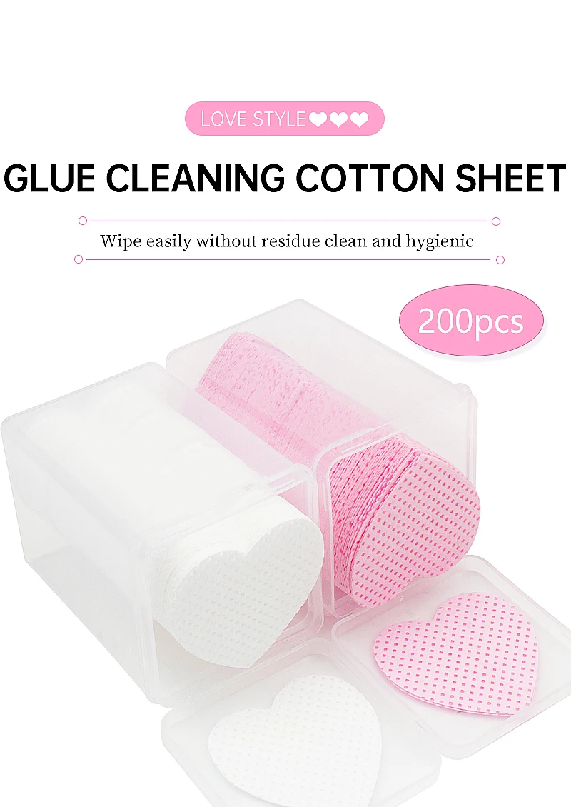 200 stücke Einweg Wimpern Verlängerung Kleber Reinigung Baumwolle Pads Herzförmige Make-Up Entferner Baumwolle Wischen Servietten Kosmetik Werkzeuge – Detail 1