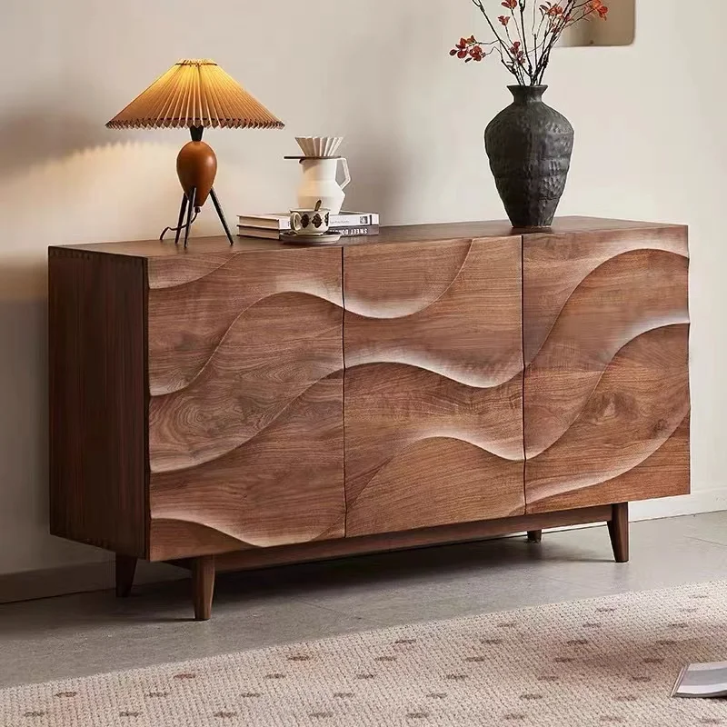 

Nordic solid wood dining side cabinet, wabi-sandy wind, walnut storage, entrance cabinet, living room tea cabinet, simple wall