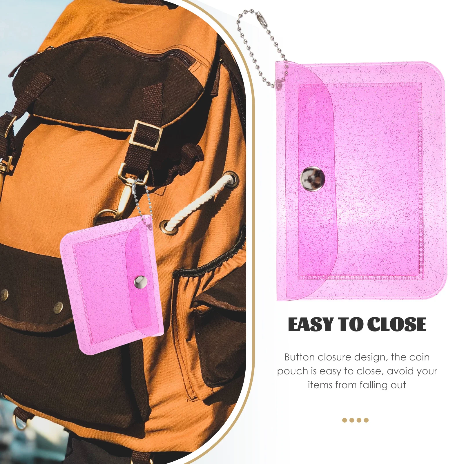 

PVC Card Holder Small Wallet for Women Waterproof Coin Purse with Button Closure Lightweight Portable Organizer for Cards Keys