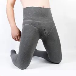 Autumn Winter Men Velvet Thickened Warm Stockings Leggings High Waist Slim Vertical Cotton Opening Male Pantyhose with Feet