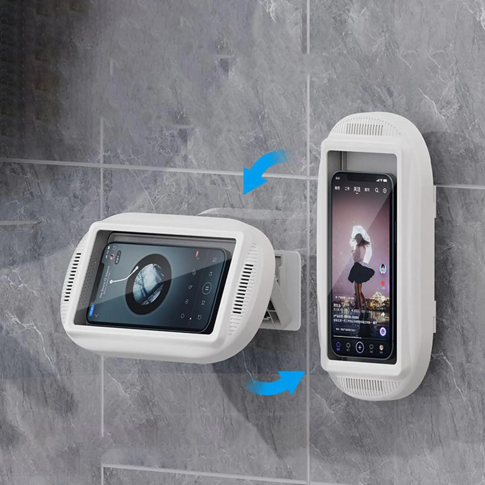 ที่ยึดโทรศัพท์กันน้ำแบบติดผนังด้วยแรงดูด ที่วางโทรศัพท์มือถือสำหรับห้องน้ำ ห้องครัว ห้องนอน