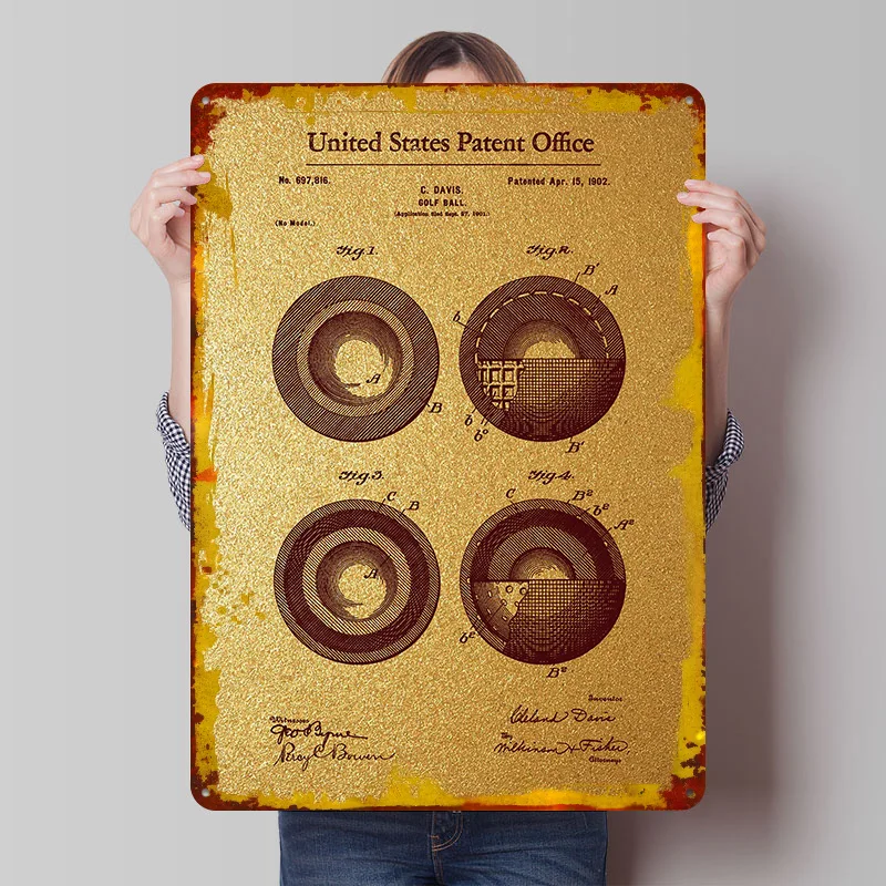 22 Golfball-Patent 1902 Gedrucktes Poster Maßgefertigte Retro-Wandkunst Vintage Metallschilder für Heim- und Bürodekoration Raumdekor