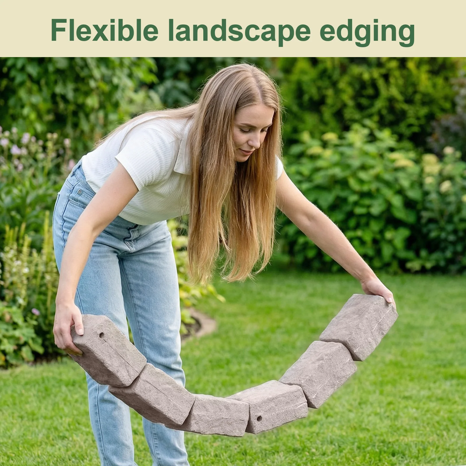 

Faux Stone Landscape Edging Decorative Stone-Look Garden Border with 24 Pieces Spikes for Flower Bed Tree Rings Pathways