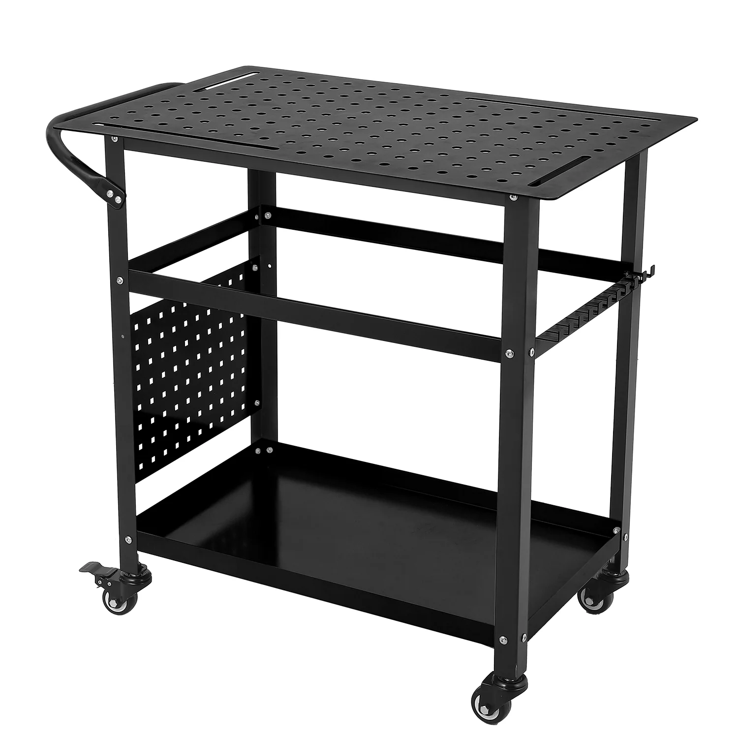 Metal Welding Workbench With Side Tray Handles Load Capacity Steel Welding Workbench With Wheels Double Storage Panel