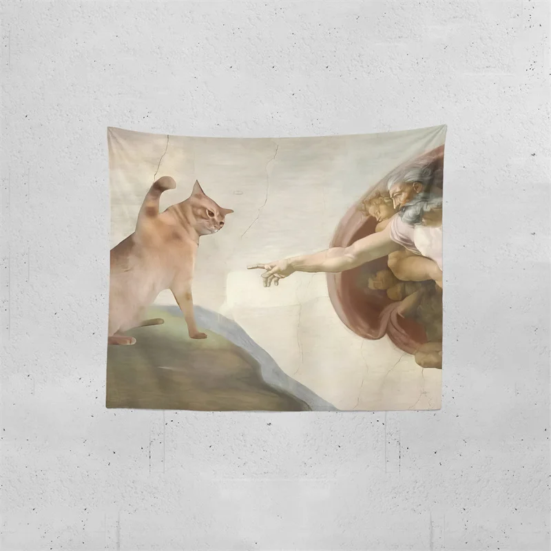 Gaslight Gatekeep Girlboss Funny Cat Creation of Adam Meme Wall Hanging for Bedroom Living Room Decor