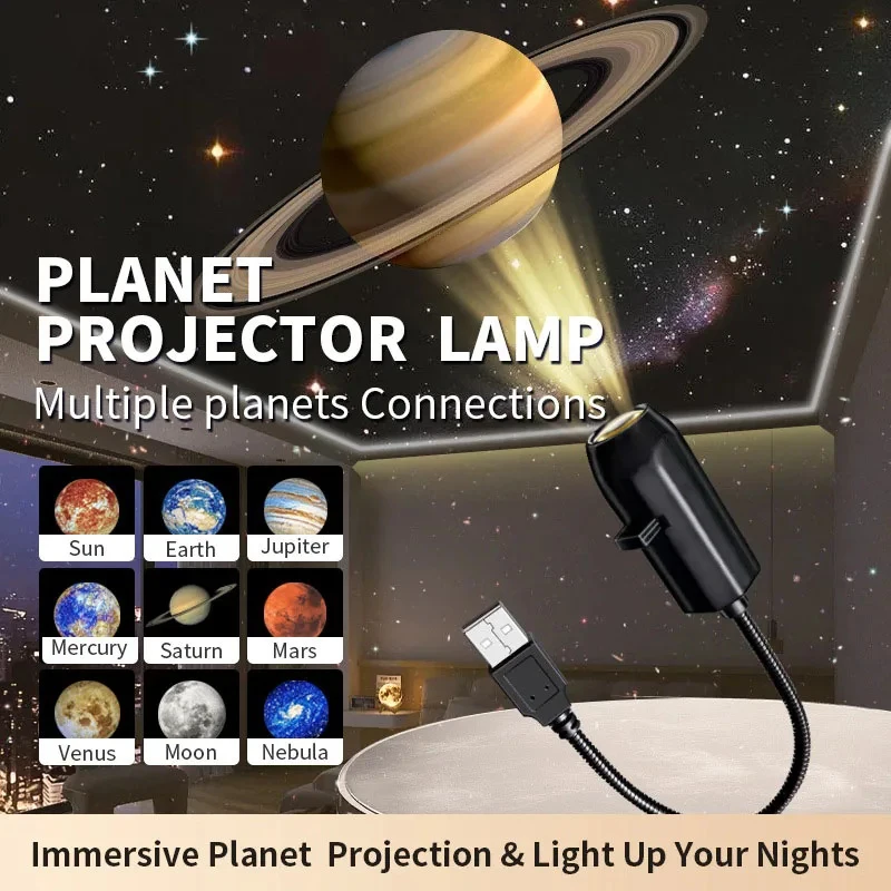 Projektor Planet USB z bezpośrednim podłączaniem, lampka nocna LED, kreatywne oświetlenie nastrojowe na Halloween i Boże Narodzenie, do sypialni, jako tło.