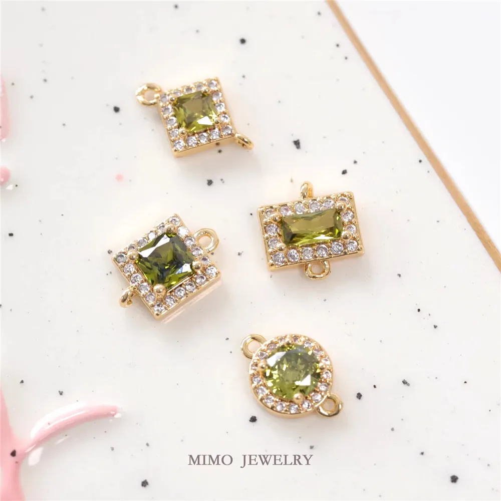 

DIY Handmade Accessory with Double Pendant Made Copper Plated with Real Gold Slightly Inlaid with Geometric Olive Green Zircon