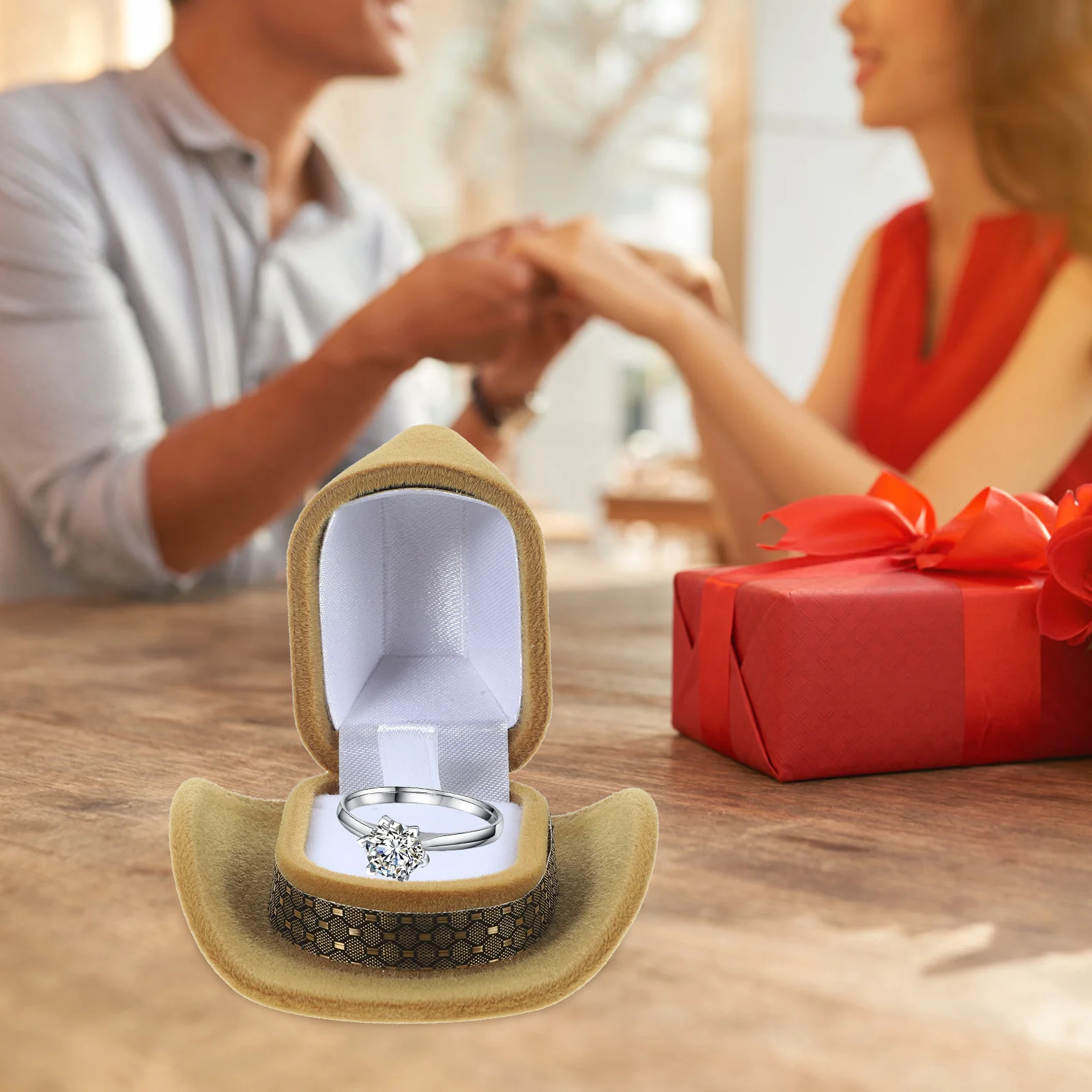 

Elegant Flocked Ring Box in Hat Shape Jewelry Storage Container for Wedding Ceremony Engagement Party Gift Box for Her