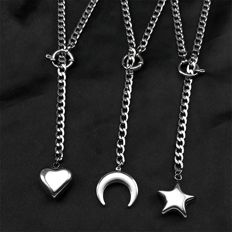 Herz Stern O-ring Lange Kette Für Frauen Männer Punk Rock Halskette Edelstahl Kubanischen Halsketten Einfache Einstellbare Y-halskette – Detail 10