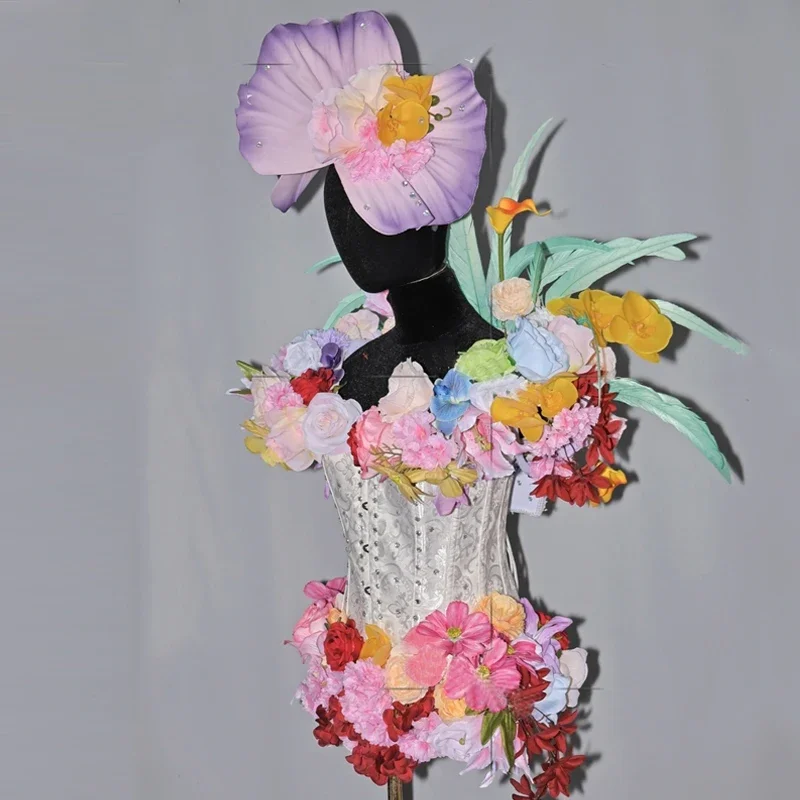 Flower Bodysuit Showgirl event Festival Outfit Women Pole Dance Cosplay Gogo Dance Costume Stage Performance Wear