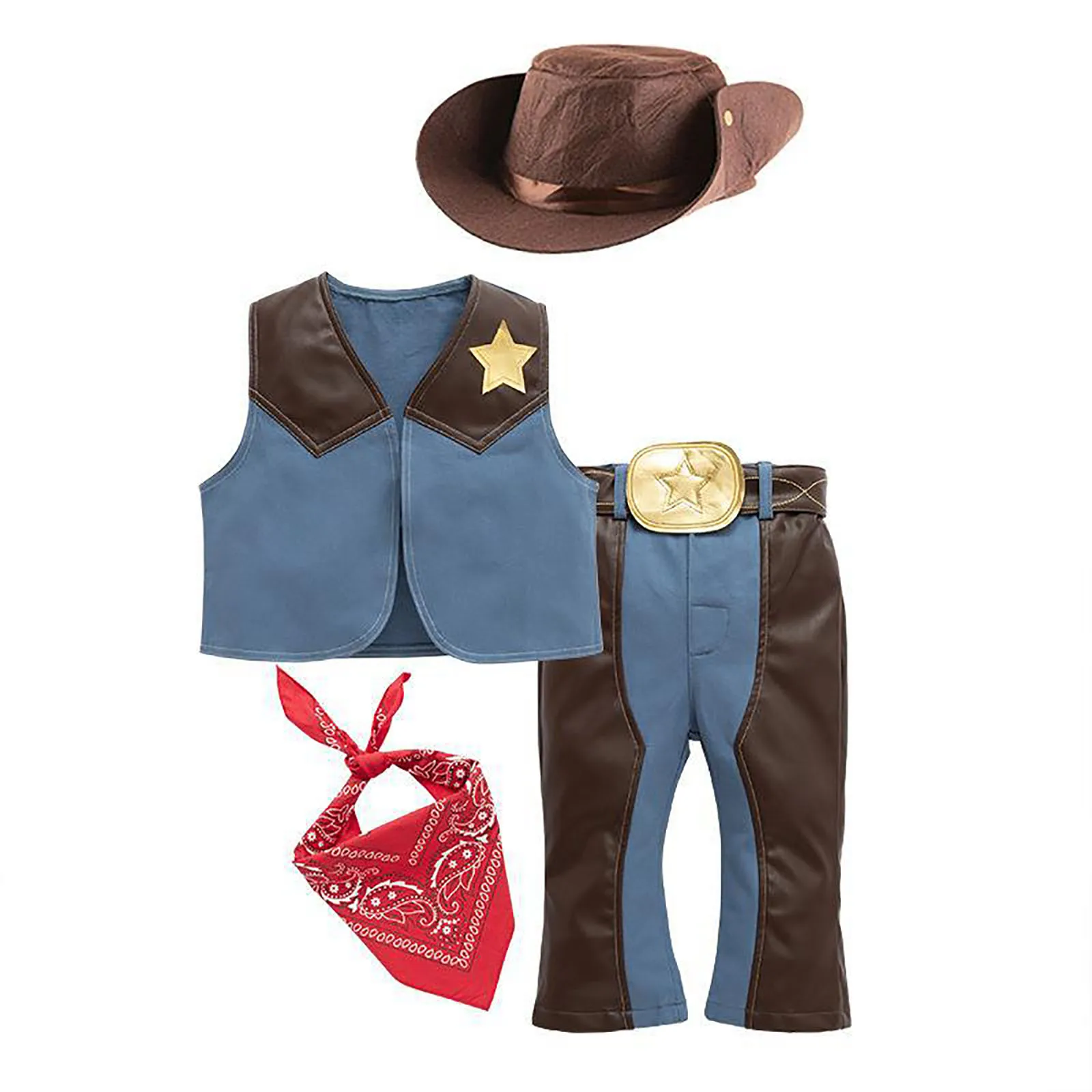 Kinderen Jongens Halloween Western Cowboy Cosplay Kostuum Muts Sjaal Vest Broek Set Voor Themafeest Carnaval Rollenspel Performance