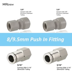 Gas & Beer Keg Ball Lock Disconnect With 8/9.5mm Push In Fitting Keg Dispenser Connector