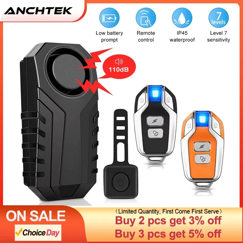 

Anchtek Motorcycle Burglar Alarm with Orange Remote And Horn Waterproof Wireless Bicycle Safe Alarm Vibration Sensor 113dB Loud
