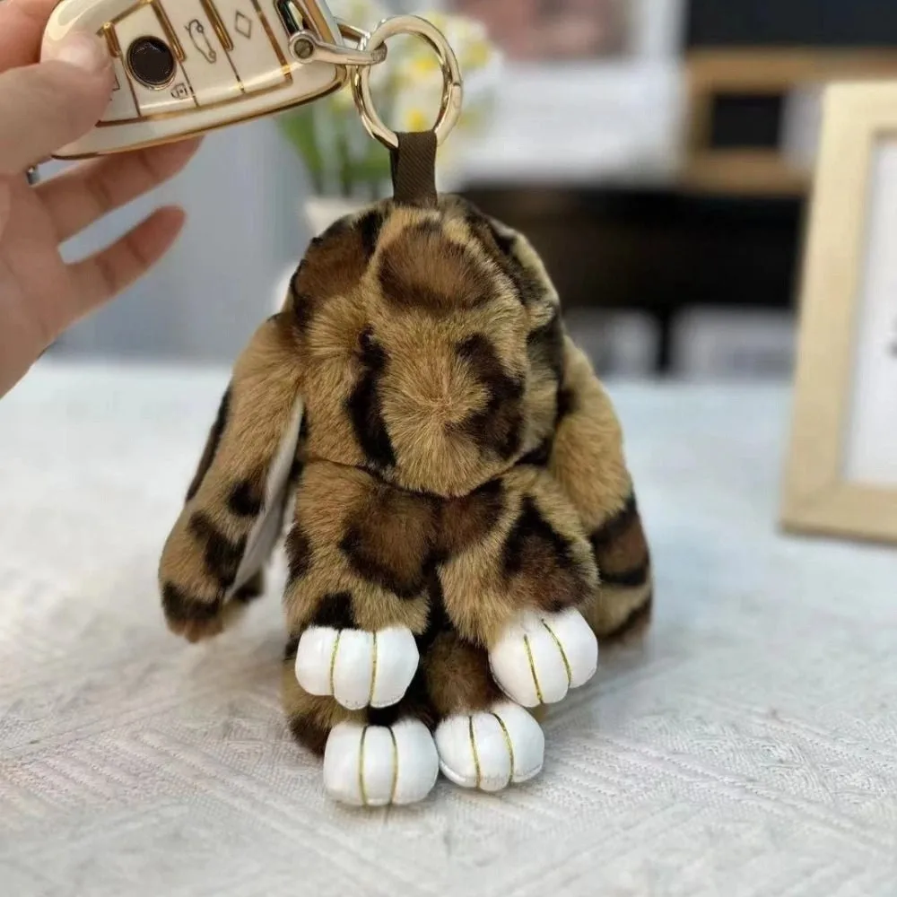 

Animal Shape Fashion Pluff Bunny Keychain Lovely Fluffy Play Dead Rabbit Doll Bowknot 18cm Rabbit Fur Keychain Women