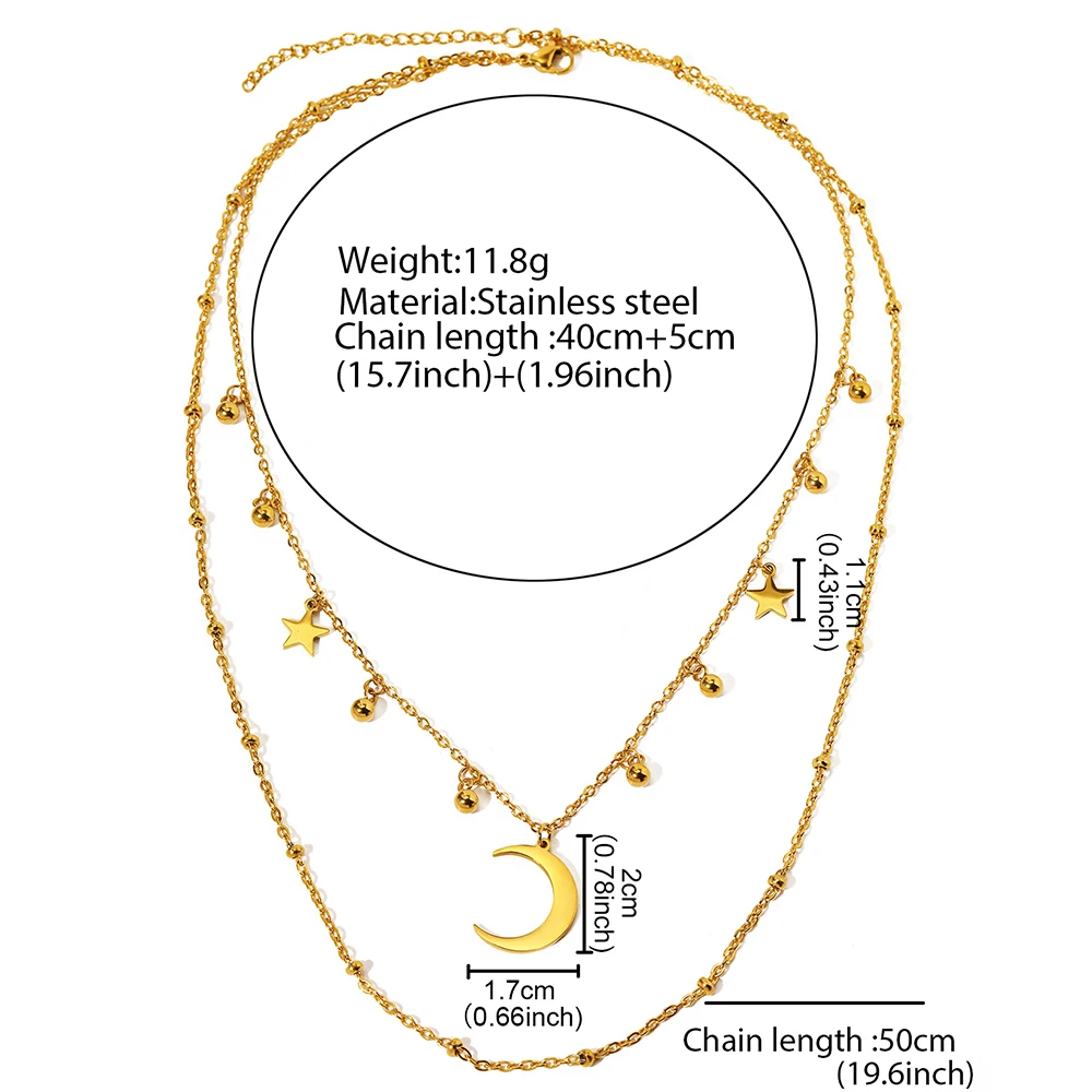 Stainless Steel Necklaces Elegant Romantic Star Moon Pendant Multilayer Chain Necklace For Women Jewelry Banquet Fine Gift New