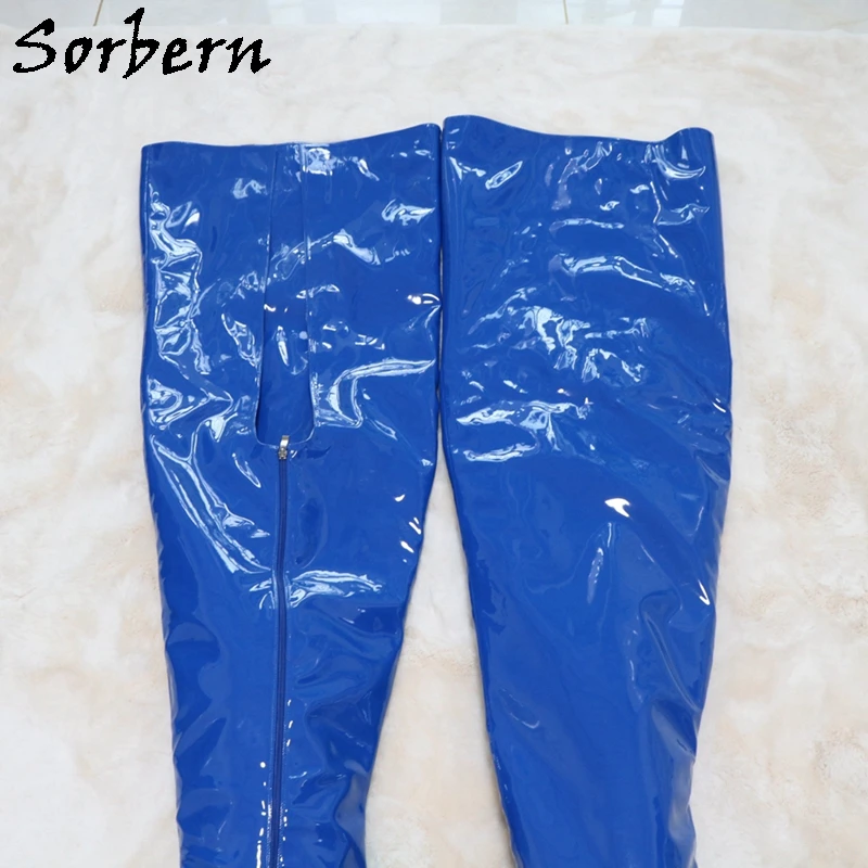 Sorbern Custom 88Cm Crotch Thigh High Boots Women With 145Cm Outside Shaft Length Square Mid Heels Round Toe Unisex Style Shoes